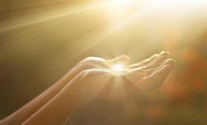 Respect and praying on nature background